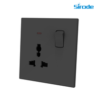 Prise murale électrique Sirode K3 Series, norme britannique, moderne, ultra-fine, plaque PC noire, 1 gang, 13A, avec interrupteur, pour la maison