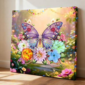 Kit de Pintura em Cristal com Quebra-Cabeça de Borboleta em Moldura, Arte com Gemas de Tecido e Flores Artificiais, Pintura DIY - Product Image 3
