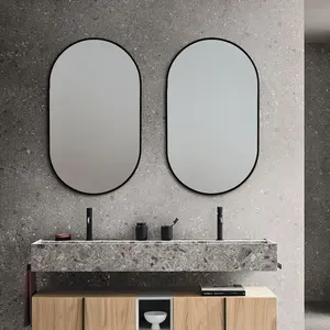 Espejo redondo con marco de metal, espejo decorativo de pared de dormitorio negro retro grande personalizado, espejo de maquillaje