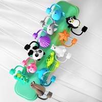 Venta al por mayor 3D Sea Animal Silicone Straw Cover Topper 10mm Straw Cap Toppers Creative Cartoon Marine Animal Straw Topper