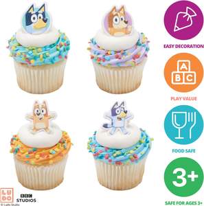 DecoPac <span class=keywords><strong>Bluey</strong></span> 24 Decoraciones para cupcakes 3D Food Safe Cake Toppers <span class=keywords><strong>con</strong></span> <span class=keywords><strong>Bingo</strong></span> Bandit Chilli-Paquete de 24 Anillos muy divertidos Suministros para fiestas - Product Image 2