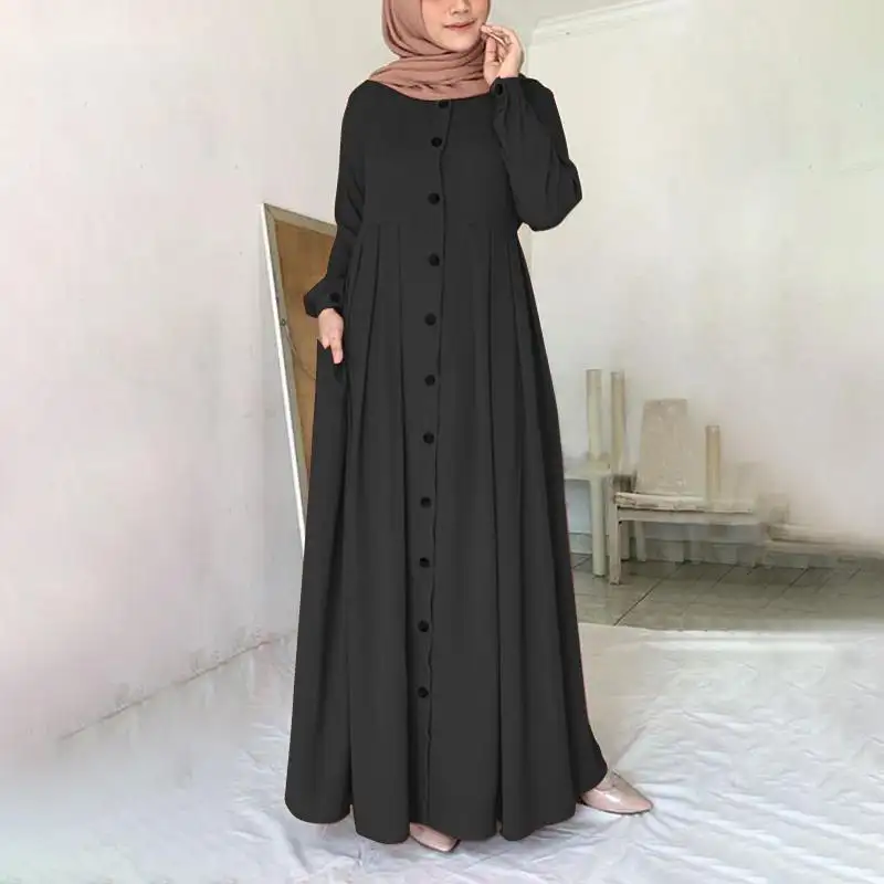 Wholesale Turkey Dubai Plain Custom Casual Modest Abaya Muslim Women Dress Kaftan Dubai Long Sleeve Abaya Dresses