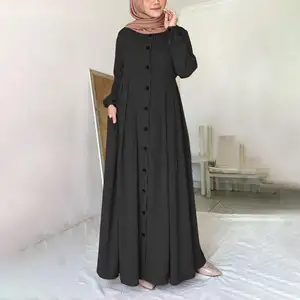 Wholesale Turkey Dubai Plain Custom Casual Modest Abaya Muslim Women Dress Kaftan Dubai Long Sleeve Abaya Dresses