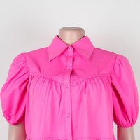 Robe d'été élégante pour femme, coupe trapèze, style ample, plissée, patchwork, manches courtes, col chemise - Décontractée, vente en gros, courte, unie, naturelle