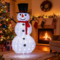Grand Ornement Pliable Lumineux Géant en Forme de Bonhomme de Neige - Décoration de Scène de Noël en Fer Forgé et Velours