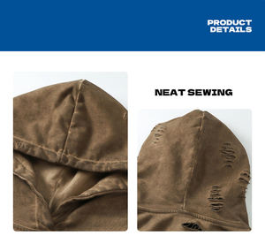 เสื้อฮู้ดดี้ผู้ชายผ้าฝ้ายคุณภาพสูง 100% 450gsm เป็นมิตรกับสิ่งแวดล้อม ระบายอากาศได้ดี เหมาะสำหรับฤดูหนาว สไตล์เรโทร สตรีทแวร์ ล้างสีแบบแอซิดวอช  รับสั่งทำ - Product Image 4