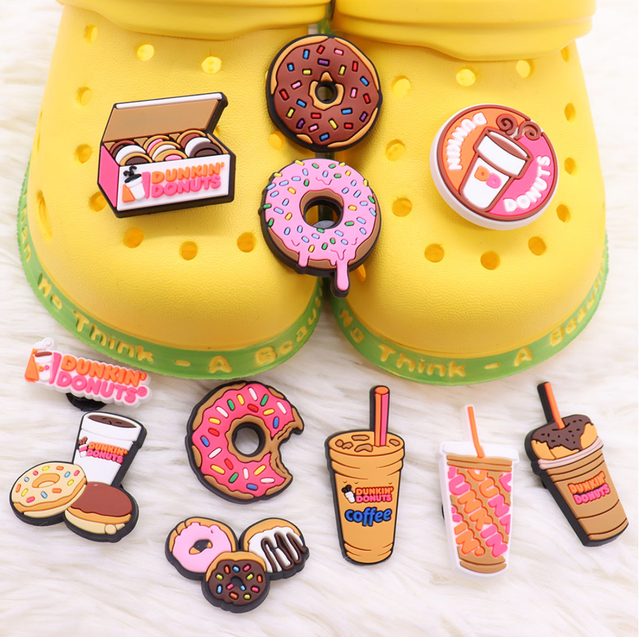 Clogs Charms PVC Shoe Charms Donut Coffee Burger Ice Cream Pizza Slipper Accessories Ornament Eco-friendly Customized Color Size