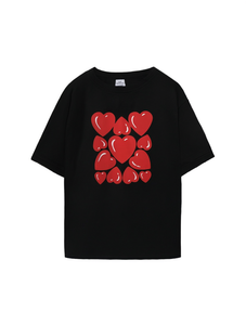 T-shirt da donna girocollo a maniche corte con stampa a cuore, vestibilità ampia, casual, per tutte le stagioni, in jersey, lavabile in lavatrice - Product Image 1