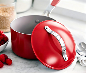 Juego de utensilios de cocina de cerámica <span class=keywords><strong>antiadherente</strong></span>, olla y sartén con tapa, cuerpo duradero, mango de silicona - Product Image 4
