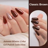 Lot de vernis à ongles gel couleur caramel nude marron, haute pigmentation, semi-permanent, soak-off, UV, fournitures pour ongles OEM