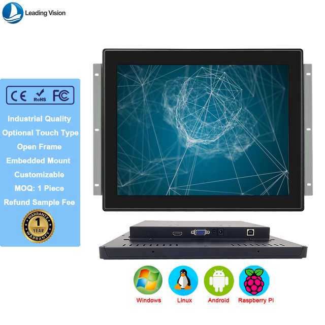 15 Inch LCD Touch Screen Outdoor Industrial Monitor with VGA/USB Inputs IP65 Waterproof CE/FCC Certified