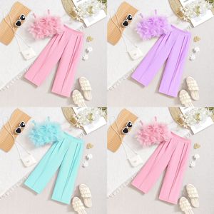 Completi Estivi per Ragazze, Set Casual in Cotone con Canotta e Pantaloni per Adolescenti, Motivo Tinta Unita per Bambini - Product Image 1