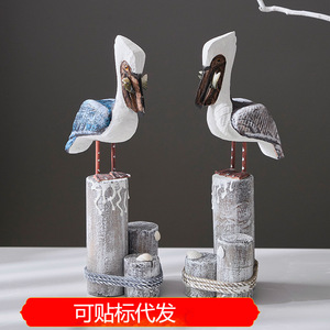 Figura de pelícano de madera, 2 uds., decoración del hogar mediterránea, adorno para sala de estar - Product Image 5