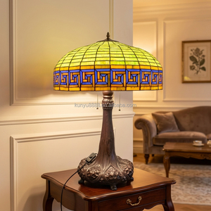 21'' Luxurious European Handmade Pastoral Sountheast Design Alloy <b>Base</b> Tin solder Stained Glass Dome Filament <b>Table</b> <b>Lamp</b> Green - Product Image 2
