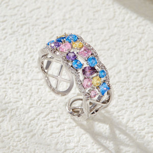 Micro Set Zircon Colored Open <b>Ring</b> Geometric Hollow Adjustable Index <b>Finger</b> <b>Ring</b> Everyday Wear - Product Image 4