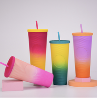 2023 Offre Spéciale de personnalisation de couleur de mode réutilisable tasses à eau en plastique dégradé Durian avec paille