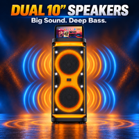 Speaker Karaoke Portabel 60W Dual Woofer 10 Inch Layar Sentuh 13.3 Inch Android WiFi Wireless Cast Sistem Suara Pesta RGB LED