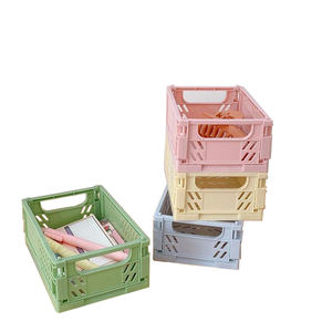Plastic Foldable Crate Collapsible Storage Box Plastic Folding Basket Home Office Storage Supplies Cosmetic Container Desktop Organizer Boxes
