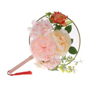 Éventail circulaire rétro en soie véritable, pour <span class=keywords><strong>bouquet</strong></span> <span class=keywords><strong>de</strong></span> <span class=keywords><strong>mariée</strong></span>, fleurs chinoises, livraison gratuite - Product Image 2