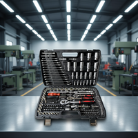 Coffret d'outils de 218 pièces en acier au chrome-vanadium avec clés à cliquet, douilles et embouts de tournevis pour l'entretien automobile et domestique