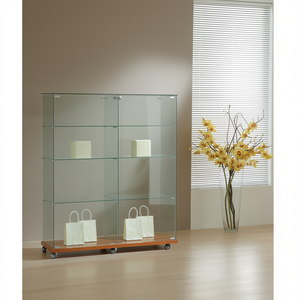 Vitrine Moderne en Verre 120x40x140 cm avec Portes Battantes Verrouillables et Base à Roulettes pour Rangement et Présentation dans le Salon - Product Image 3