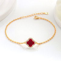Bracelet élégant en argent S925 plaqué or vintage pour enfants, avec agate et trèfle à quatre feuilles, plaqué rhodium, idéal pour les mariages et les cadeaux