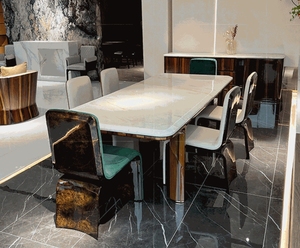 เก้าอี้รับประทานอาหารหรูหราดีไซน์ทันสมัยผ้ากำมะหยี่มันวาวสูงเก้าอี้เดี่ยวเก้าอี้วิลล่าพนักพิง - Product Image 4