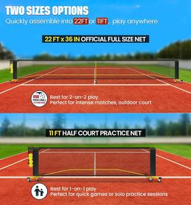 22 FT規制サイズ11 FTハーフコートサイズ2-in-1ピクルスボールネットボールコレクターホイールキャリーバッグ - Product Image 4