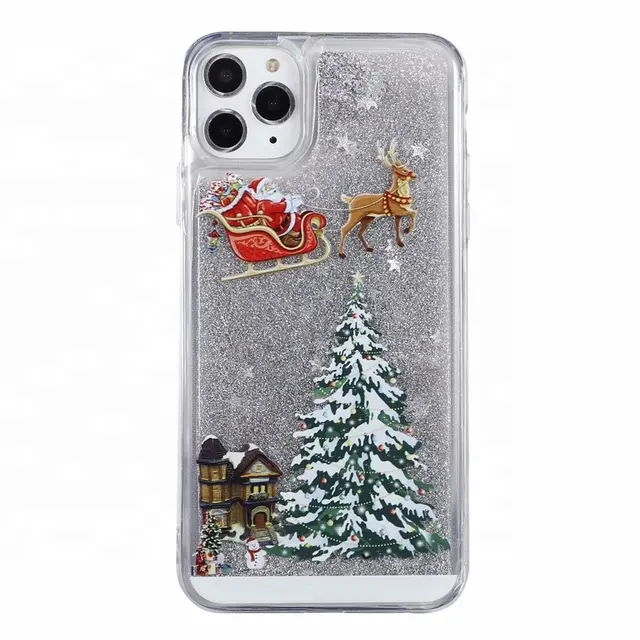 Dynamic Liquid Quicksand Christmas Phone Case For iPhone 12 iPhone 11 Pro 6 7 8 Plus X XR XS MAX bling phone case
