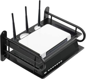 Support mural portable en aluminium à double niveau pour routeur WiFi sans fil, décodeur TV, multiprise et organisateur de câbles - Product Image 5