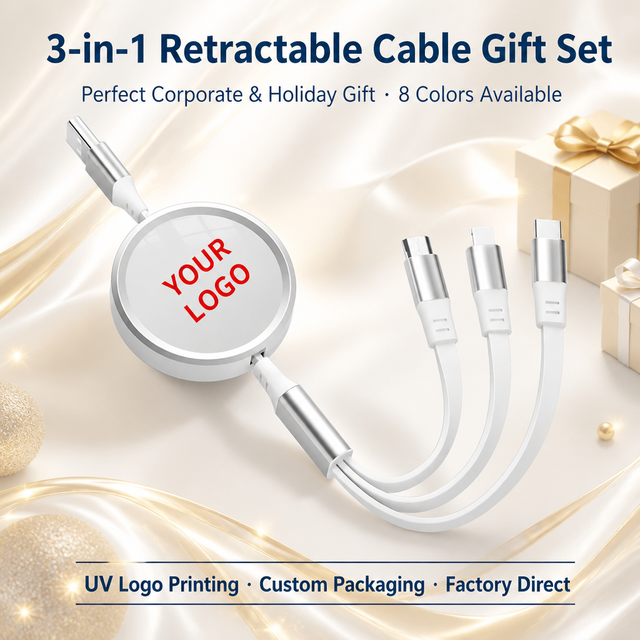 3-in-1 Retractable Portable Fast Charging Cable for Car & Phone UV Printed ABS Shell Custom Logo Available 1.1m Max Length