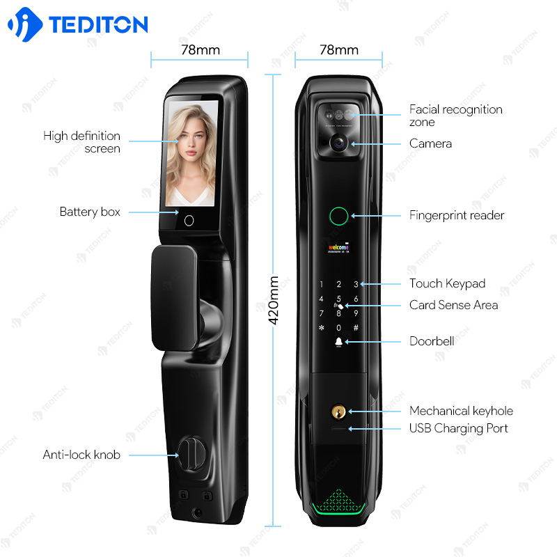 Tediton Active Video Intercom Full Automatic Tuys Wifi Face Recognition Smart Door Lock With Camera and Fingerprint · image 7