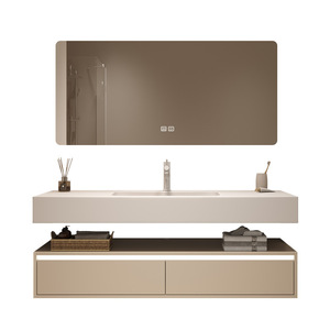 Modern bathroom <b>cabinet</b> ceramic integrated basin with drawer <b>walnut</b> solid wood washbasin - Product Image 5