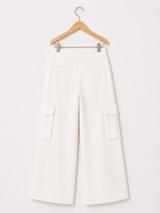 Reasonable Prices <b>White</b> Wide Leg <b>Cargo</b> Trousers High Waist Casual Pants with Side Pockets For Women By Exporters - Product Image 5
