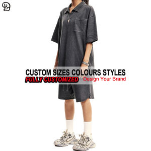 Ensemble Polo et Short Unisexe Lavé Col Polo <span class=keywords><strong>Homme</strong></span> Grande Taille Décontracté Été 2 Pièces <span class=keywords><strong>Tenue</strong></span> Ample Streetwear <span class=keywords><strong>Vintage</strong></span> Vêtement de Sport - Product Image 5