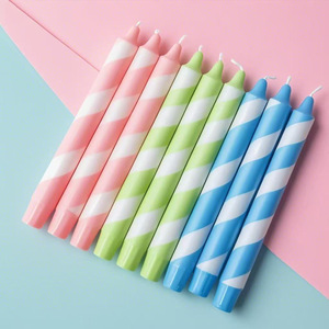 Wholesale Macaron Color <b>Striped</b> Taper <b>Candles</b> Handmade Threaded Long <b>Candles</b> in Box for Birthday Party Decoration - Product Image 2