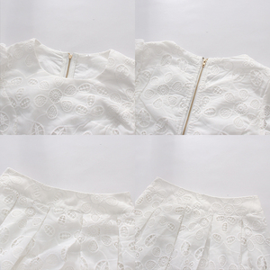Ensemble <span class=keywords><strong>deux</strong></span> <span class=keywords><strong>pièces</strong></span> élégant en <span class=keywords><strong>dentelle</strong></span> rose pour <span class=keywords><strong>femme</strong></span>, col rond, manches mi-longues, haut court et jupe midi évasée, tenue de soirée formelle pour invitées de mariage, vente en gros - Product Image 3