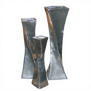 Modern Twisted <b>Square</b> Aluminum Floor <b>Vase</b> Set with Polished Metallic Finish for Stylish Wedding and Home Decoration Tall <b>Vases</b> - Product Image 1
