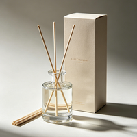 Bouteille diffuseur d'aromathérapie ronde en verre transparent de 100 ml et 200 ml avec bâtonnets et boîte, conteneur d'huile parfumée pour spa et hôtel