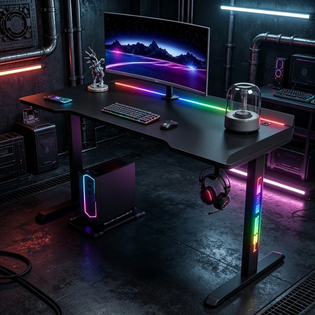 RGB Gaming Computer Desk Carbon Fiber Surface 1.4m Desk Table for Home Office