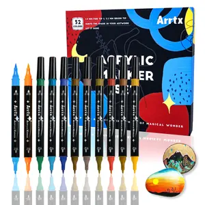 Arrtx AACM-03-32 High Quality Fluent Writing 32 Colors Artist Acrylic Markers Dual Tip Marker Pens Drawing