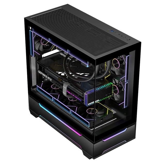Ruix Black HALO 7 ATX Mid Tower Aluminum Alloy Gaming Computer Case ARGB Fan Lighting Stripe Glass Full View 360mm AIO