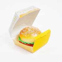 Boîte d'emballage pour hamburger en papier kraft jetable écologique avec logo personnalisé, pliable, avec laminage mat et bronzage