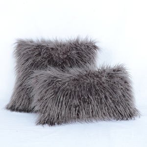 Long Hair Faux Fur Throw Pillow <strong>Cover</strong> Soft <strong>Fluffy</strong> Mongolian Lamb Wool Cushion <strong>Cover</strong> for Home Sofa <strong>Bed</strong> Decoration - Product Image 1