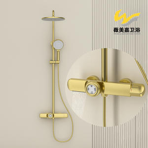 Ensemble de douche thermostatique mural Vimijia à trois fonctions en cuivre avec surface brossée et jet de pluie pour salles de bain - Product Image 4