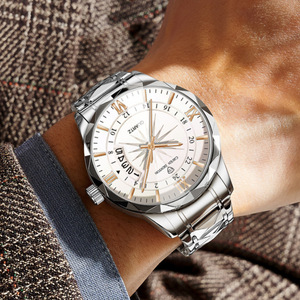 Montre à quartz Caven Denton en acier inoxydable pour homme, analogique, résistante à l'eau 3BAR, calendrier lumineux, date, fermoir caché, bracelet de 21 cm - Product Image 4