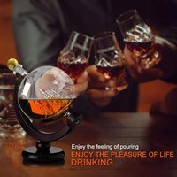 Decantador de Whisky Globo Hecho a Mano de 850 ml con Diseño de Barco, Juego de Whisky con Base de Madera y 2 Vasos