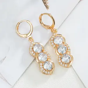 Advanced Classic Fahion Earrings Copper Plated 22k Gold Shiny Zircon Drop Earrings for Women