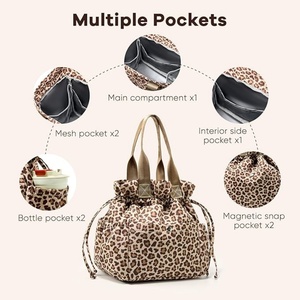Sac à déjeuner isotherme pour femme, motif guépard mignon, boîte à déjeuner réutilisable, résistante aux taches, avec porte-bouteille d'eau pour adulte - Product Image 4