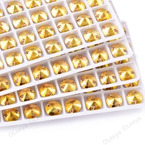 Oleeya Factory Wholesale <b>Top</b> Quality 5A Bevel Round Rivoli Glass <b>Crystal</b> AB Sew on Rhinestones With 2 Holes for Clothing DIY - Product Image 3